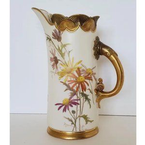 Late 19th Century Royal Worcester Hand Painted Porcelain Ice Lip Pitcher